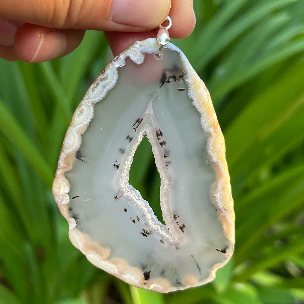 Sterling silver 925 stamped large dendritic druzy agate pendant 0113